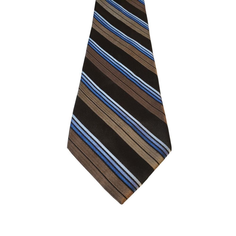 Arrow Neck Tie Mens Black Blue Bronze Striped 100% Silk Business Suit Church